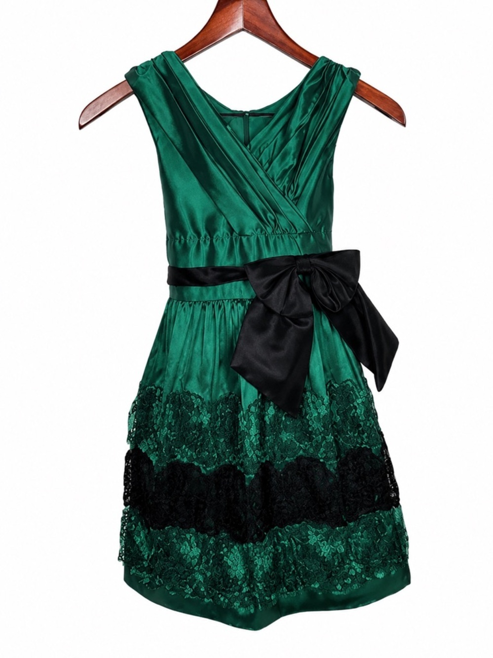 Bonnie Jean Emerald Green Black Girls Sz 10 Wedding Formal Party Dress Fit&Flare